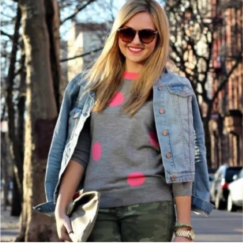 J.CREW Heather Gray Pink Tippi Sweater Polka Dot